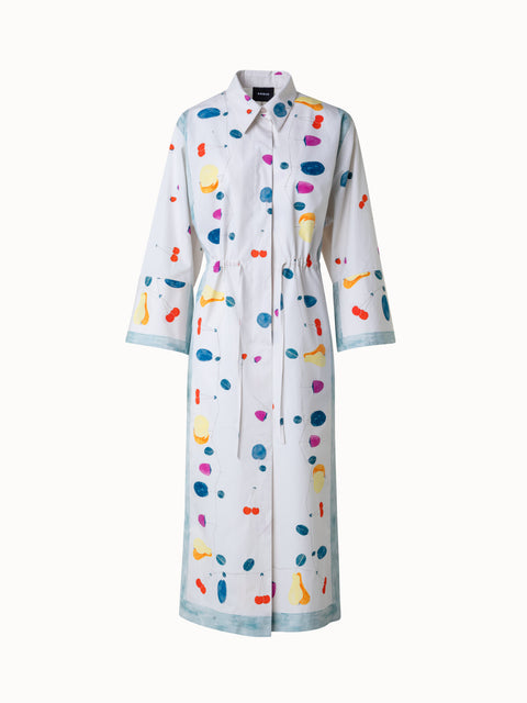 Cotton Midi Shirt Dress with Fruits Print