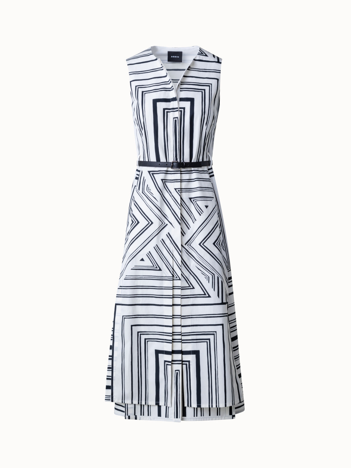 Cotton Midi Dress with Lizzi's Lines Print - ecru - multicolor - black