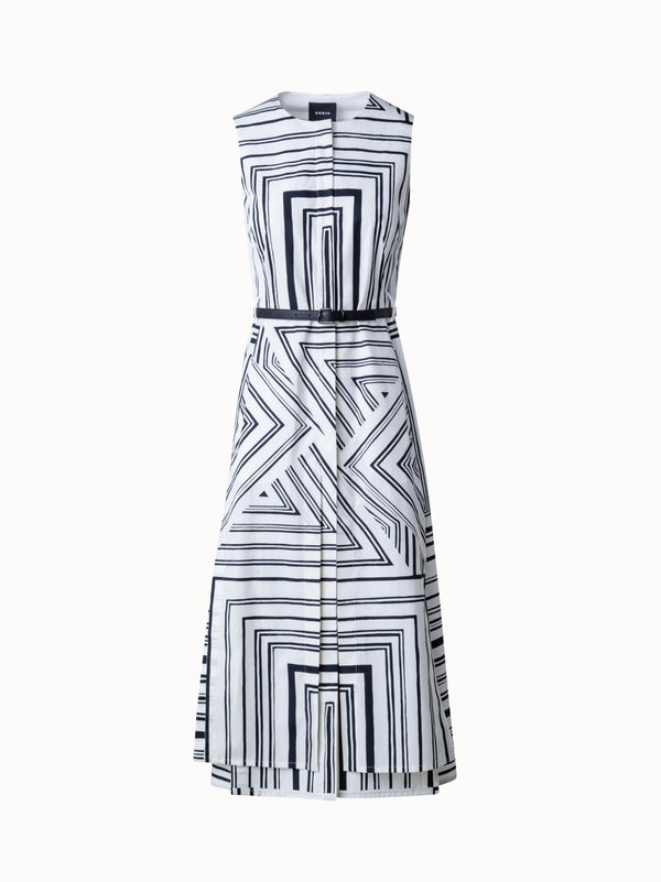 Cotton Midi Dress with Lizzi's Lines Print - ecru - multicolor - black