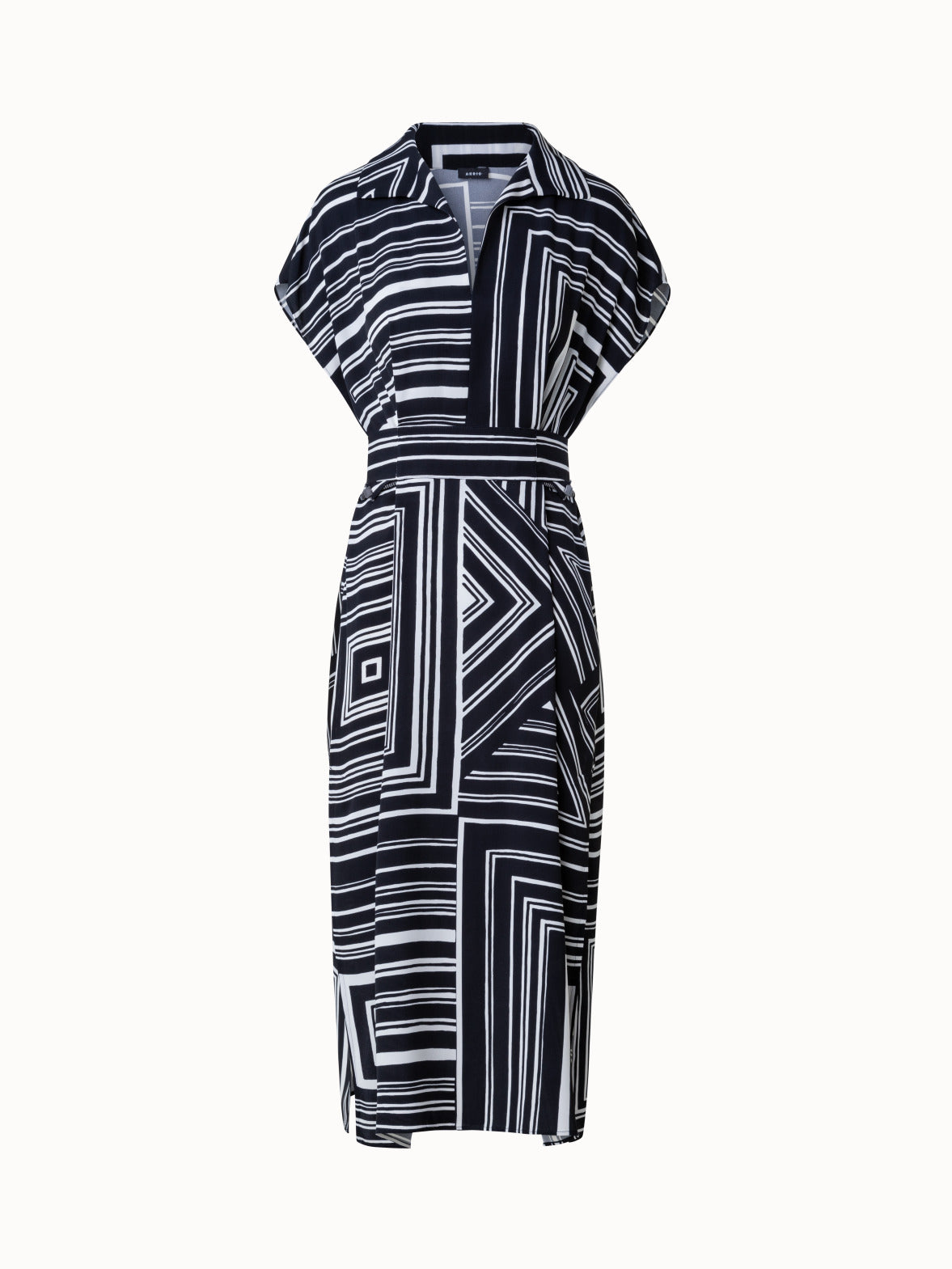 Silk Tunic Dress with Lizzi's Lines Print - multicolor - black