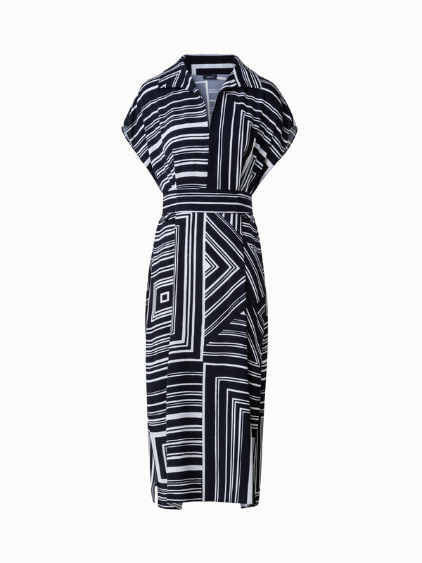 Silk Tunic Dress with Lizzi's Lines Print - multicolor - black