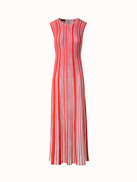 Asagao Striped Silk Wool Blend Knit Midi Dress