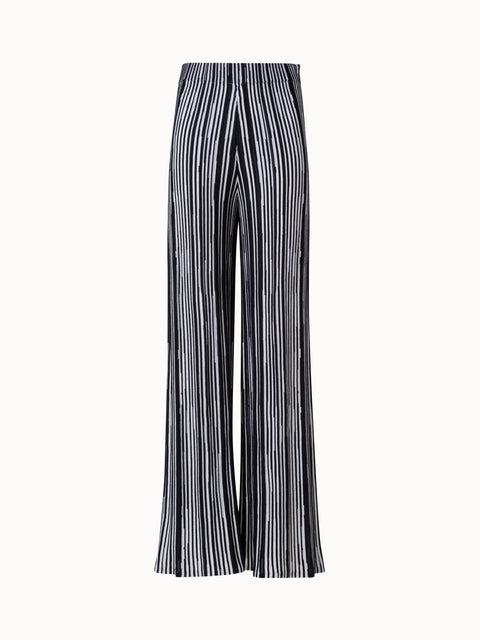 Wide Knit Pants with Asagao Stripes Jacquard in Silk Wool Blend