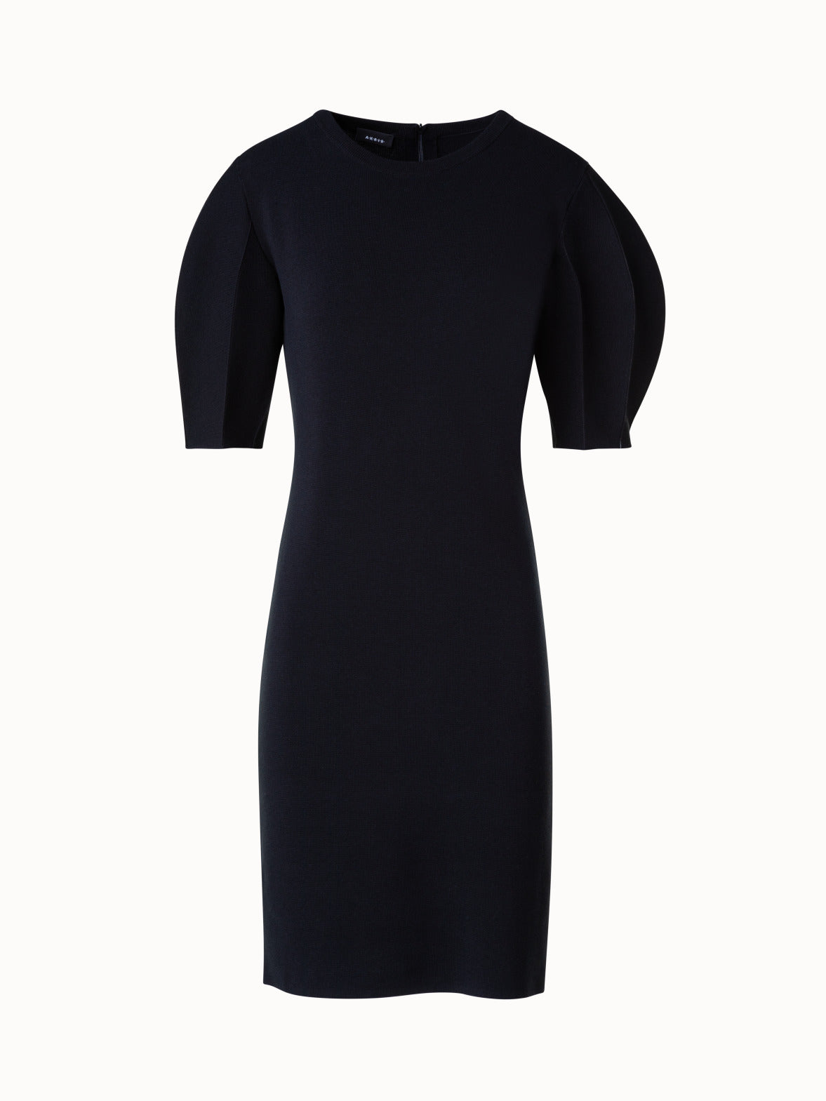 Short Knit Dress with Short Volume Sleeves - black