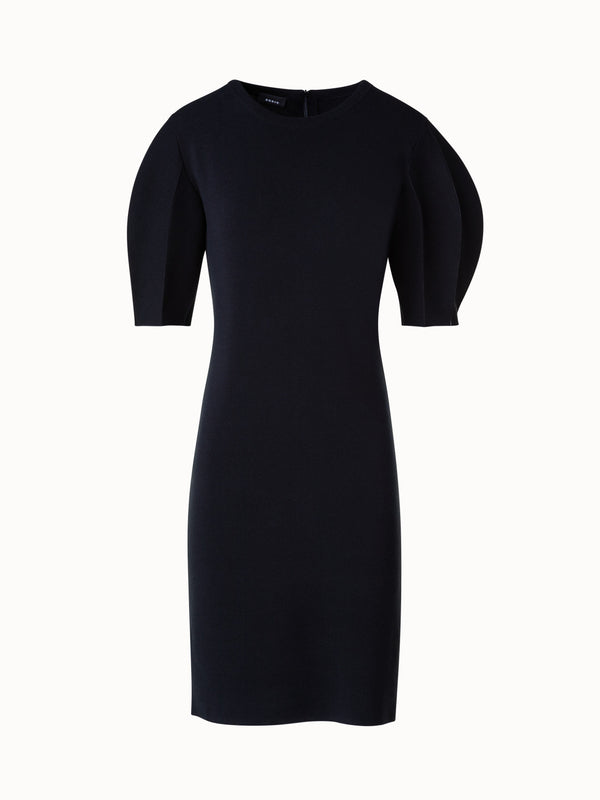 Short Knit Dress with Short Volume Sleeves - black