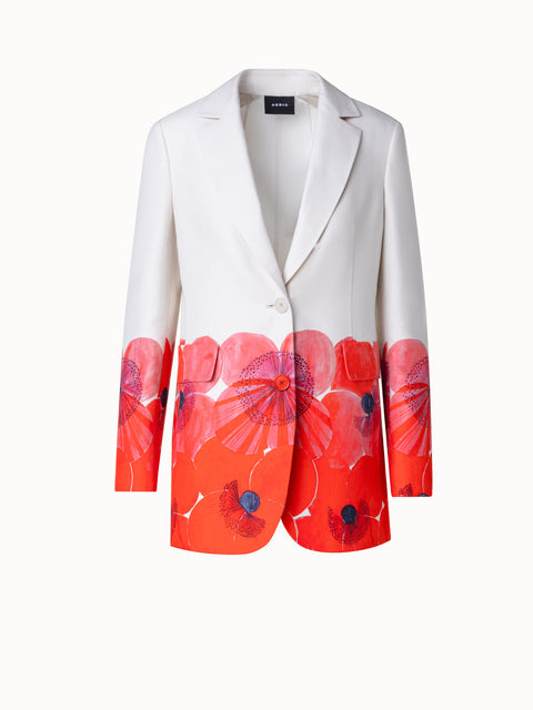 Long Cotton Silk Double-Face Jacket with Poppy Print