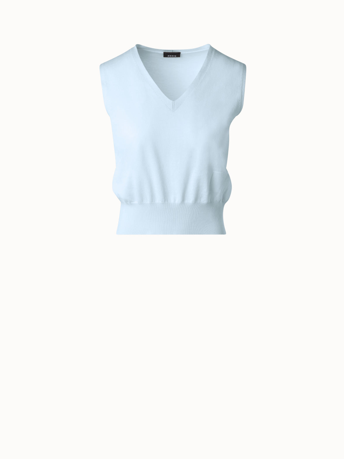 Sea Island Cotton Knit Top with V-Neck - blue