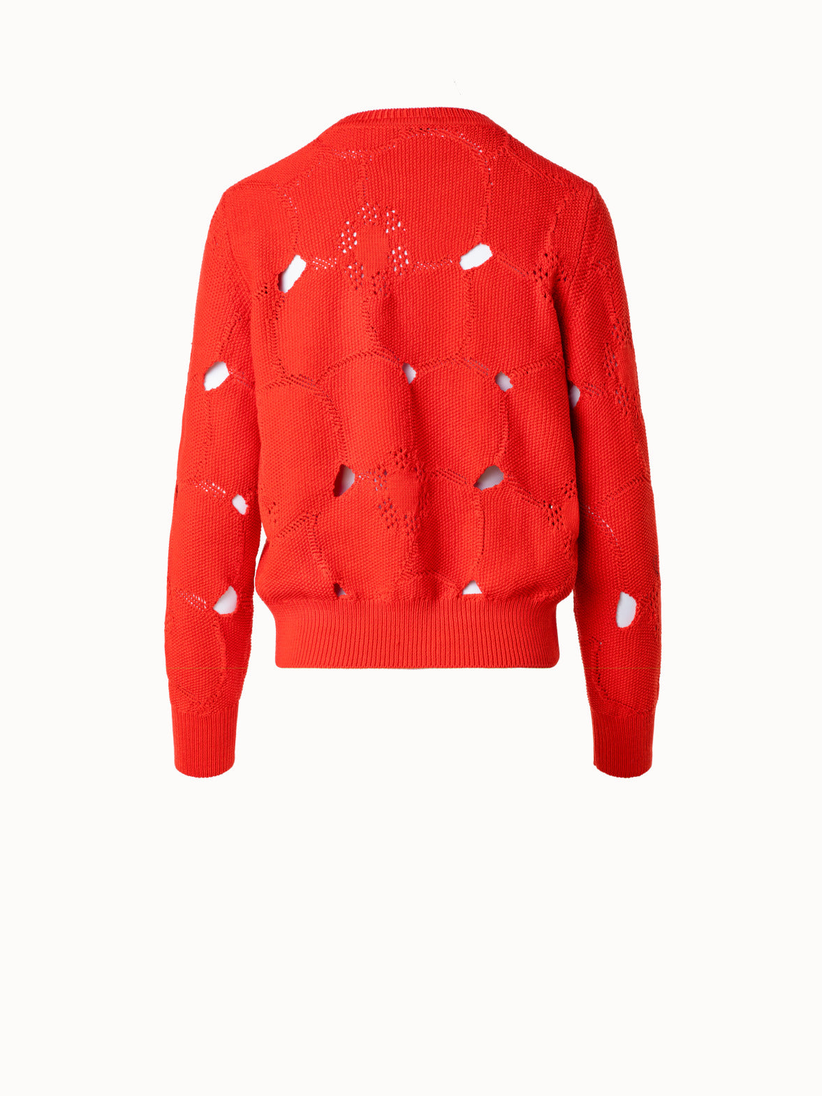 Cotton Stretch Knit Sweater with Anemones Jacquard - red