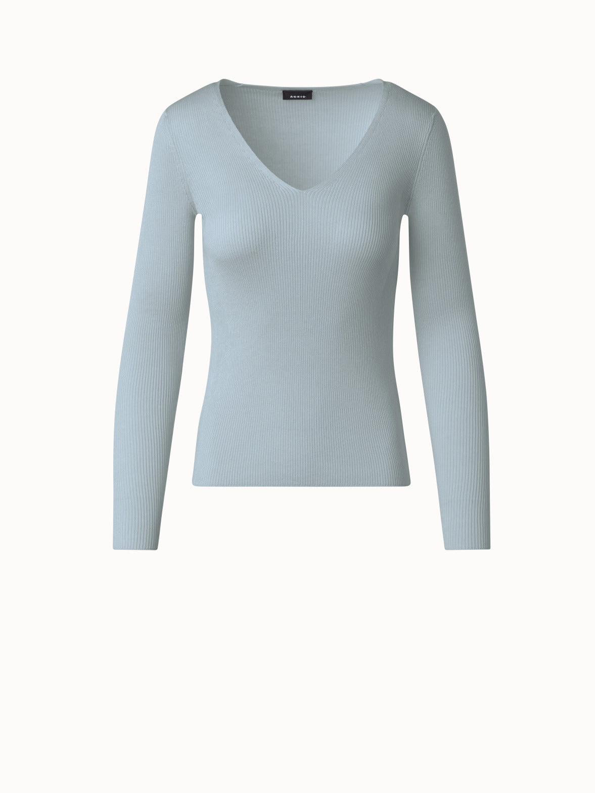 Silk Cotton Fine Rib V-neck Sweater - blue