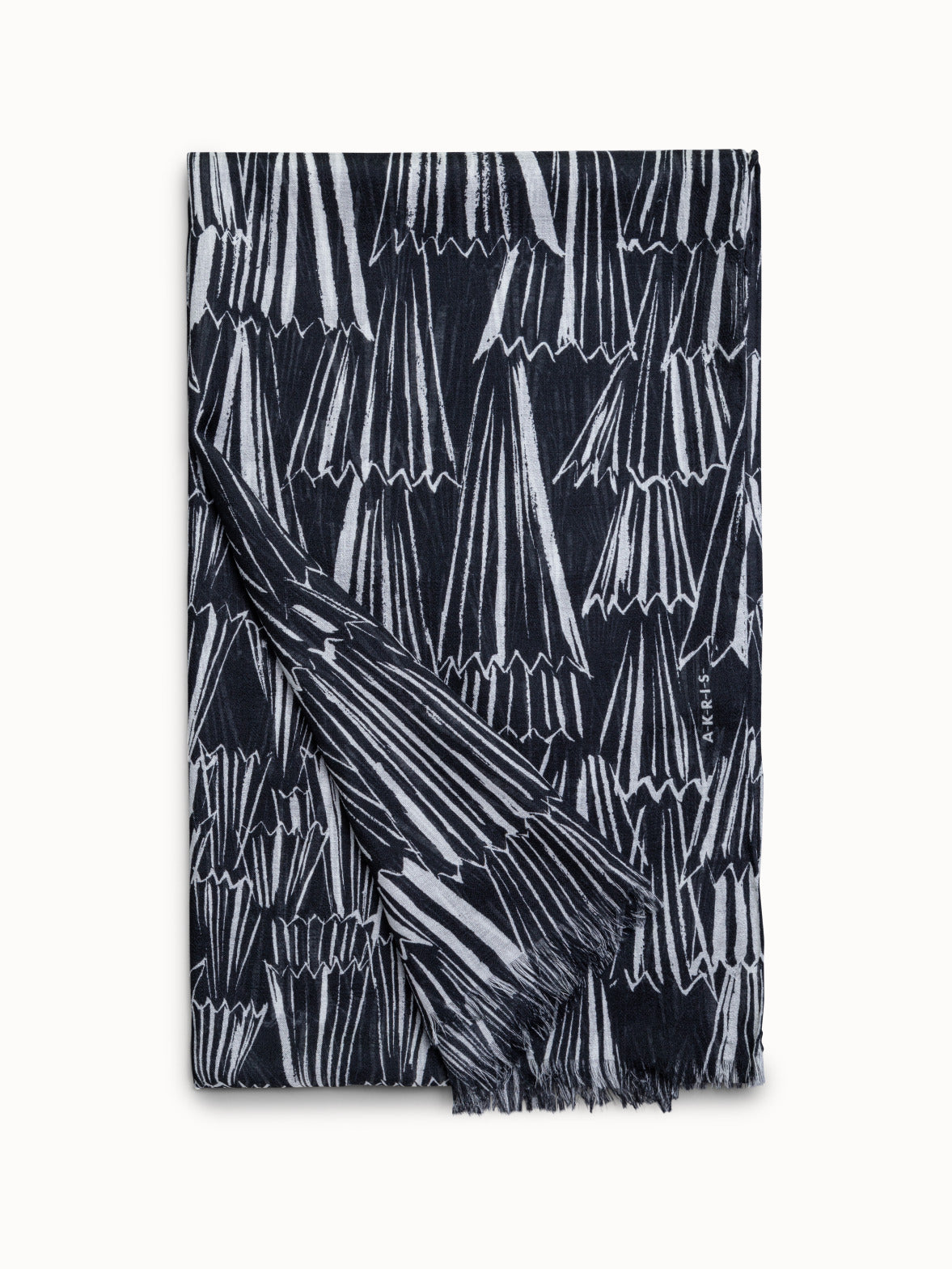 Cashmere Silk Scarf with Asagao Print - black - multicolor