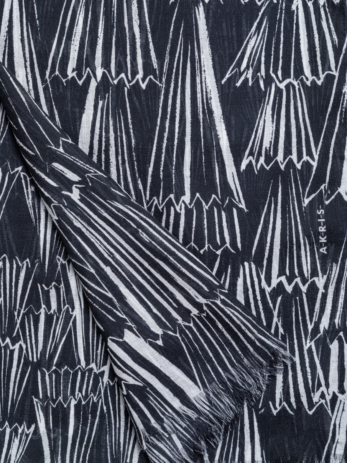 Cashmere Silk Scarf with Asagao Print - black - multicolor