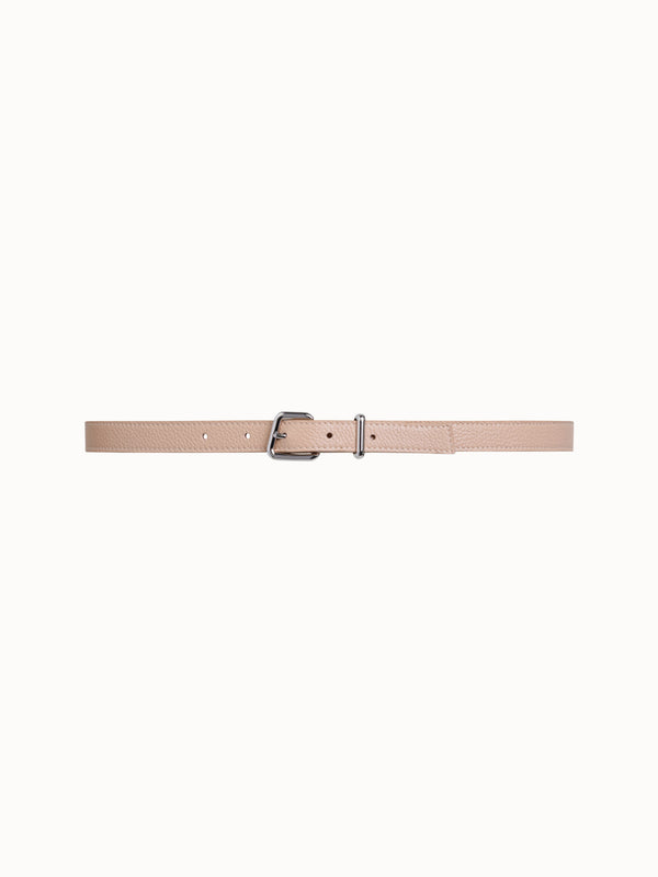 Thin Leather Trapezoid Buckle Belt - beige