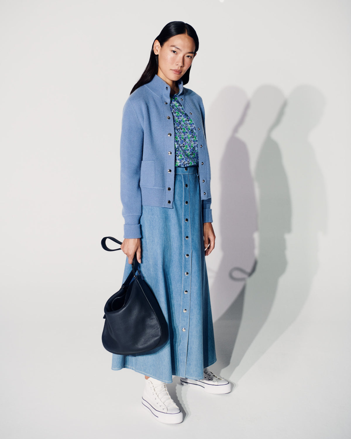 Cashmere Piqué Knit Cardigan - blue