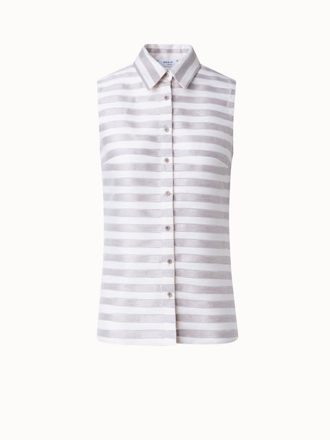 AKRIS Punto White Pixel Print Sleeveless Belted Cotton Poplin Shirt-Dress  4US S