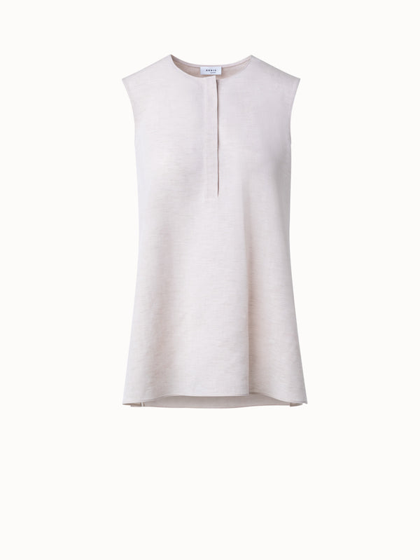 Sleevless Tunic Blouse in Stretch Linen - beige