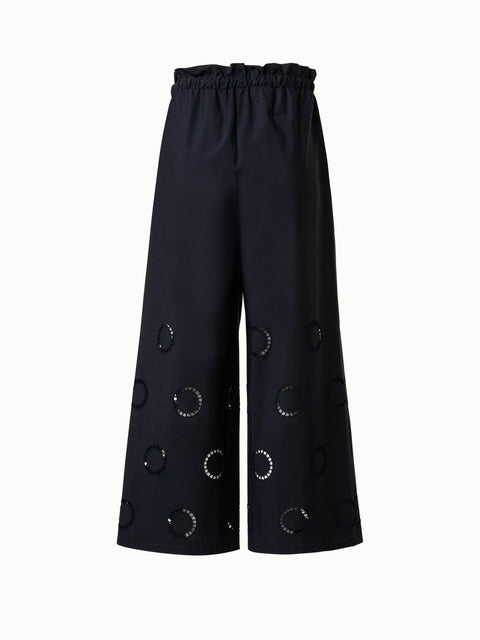 Cropped Cotton Wide Leg Pants with Circle Embroidery