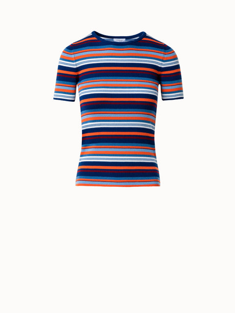 Signature Ribbed Knit T-Shirt with Allover Stripes