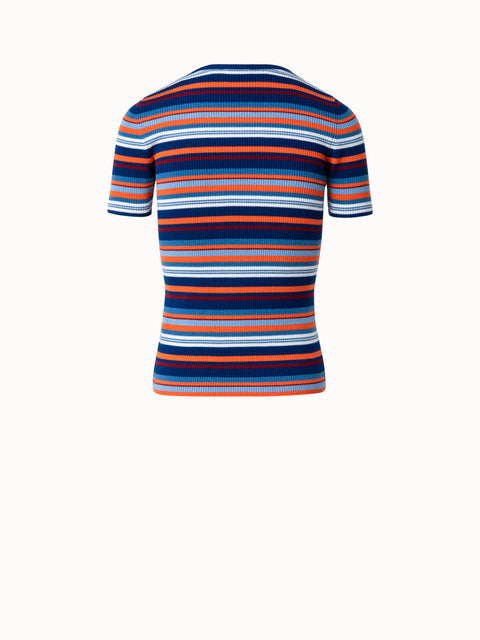 Signature Ribbed Knit T-Shirt with Allover Stripes