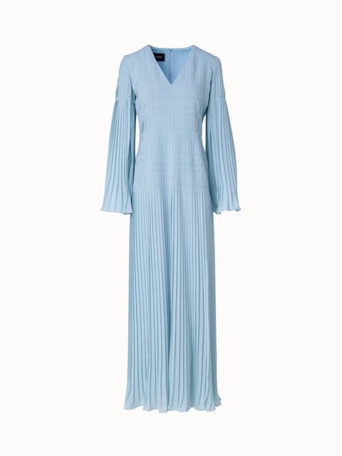 Long Pleated Gown with Long Flared Sleeves