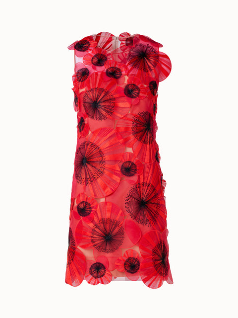 Short Sheath Dress with Allover Poppy Organza Flowers