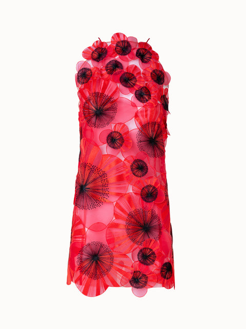 Short Dress with with Allover Poppy Embroidery and Open Back