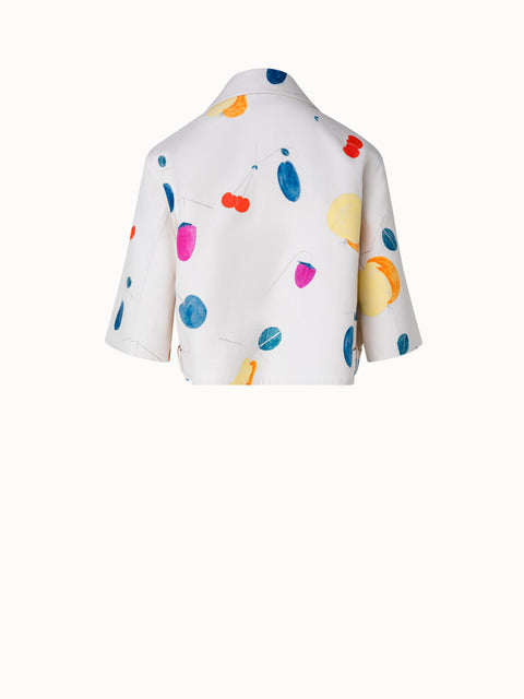 Cotton Silk Double-Face Short Jacket with Fruits Print