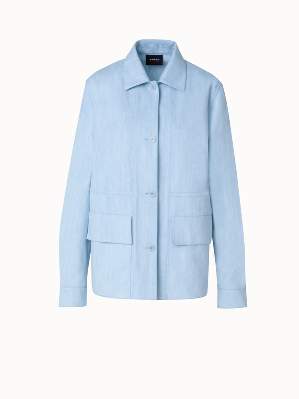 Cotton Denim Oversize Shirt Jacket - blue