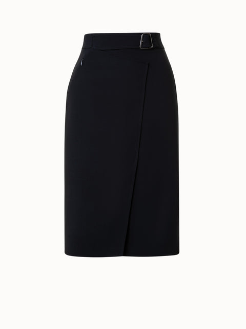 Wool Double-Face Wrap Effect Pencil Skirt
