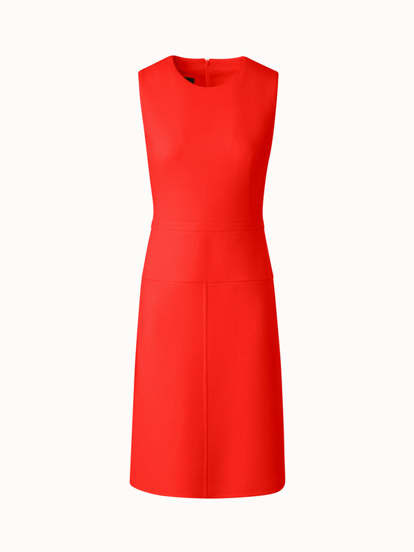 Wool Crêpe Double-Face Sheath Dress with A-Line Skirt - red