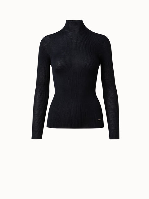Fine Rib Pullover from Cashmere Silk with Mock Neck