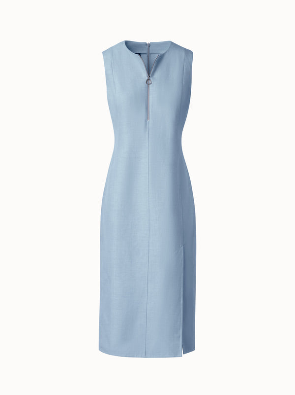 Fitted Cotton Silk Double-Face Sheath Dress - blue