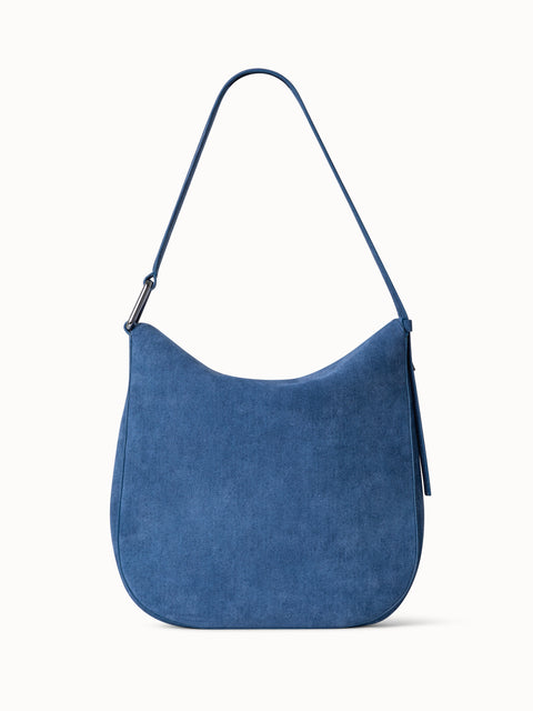 Medium Anna Hobo Bag in Suede Leather with Denim Look
