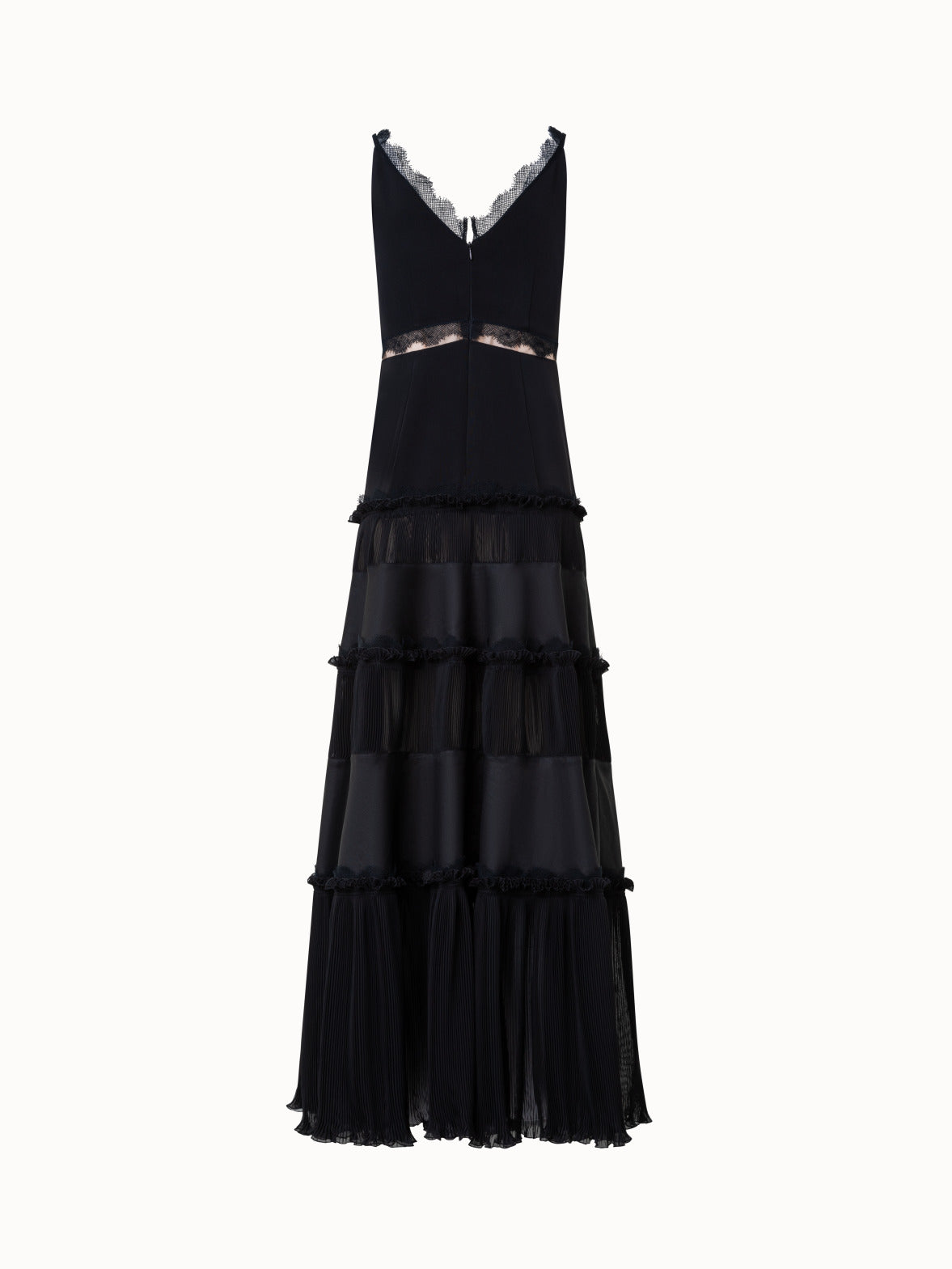 Long Silk Crêpe Dress with Lace Details - black