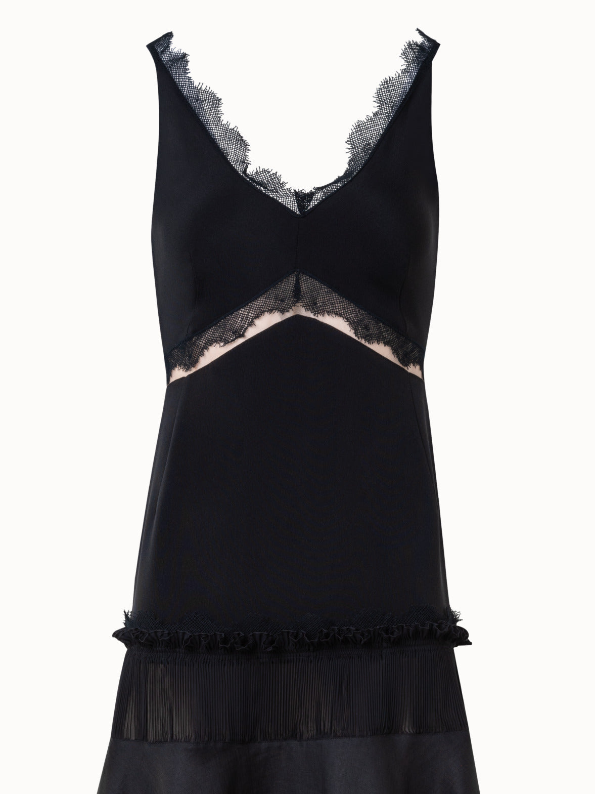 Long Silk Crêpe Dress with Lace Details - black