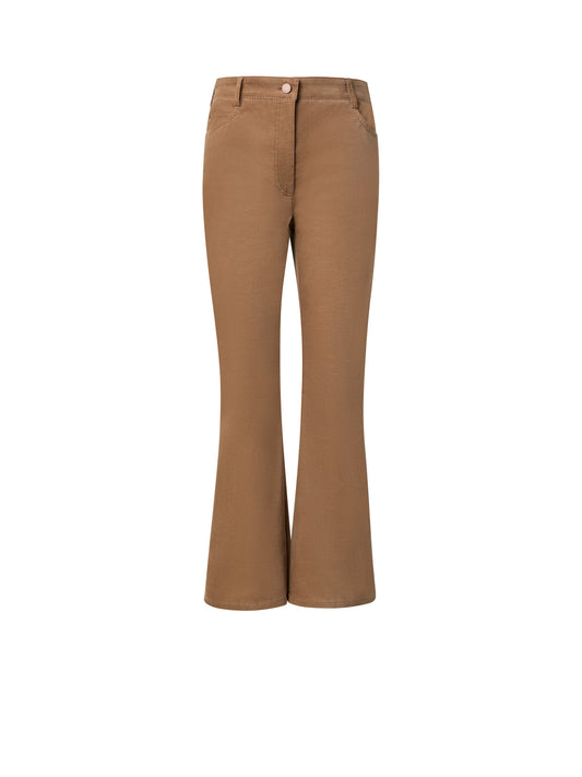 Cropped Velvet Bootcut Pants in Cotton - brown