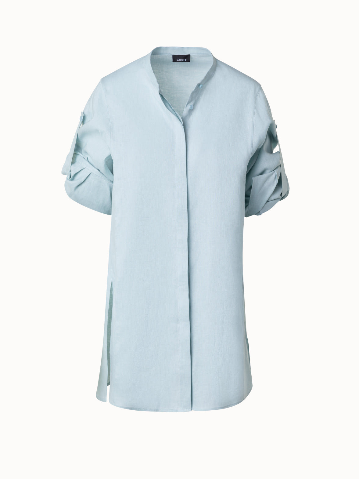 Oversized Linen Tunic Blouse - blue