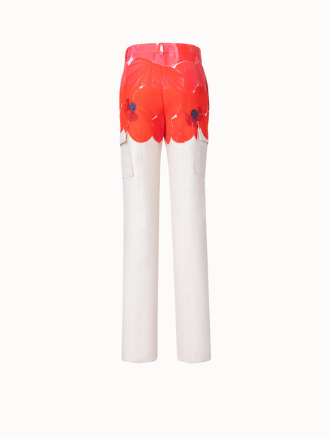 Cotton Silk Double-Face Cargo Pant with Poppy Print