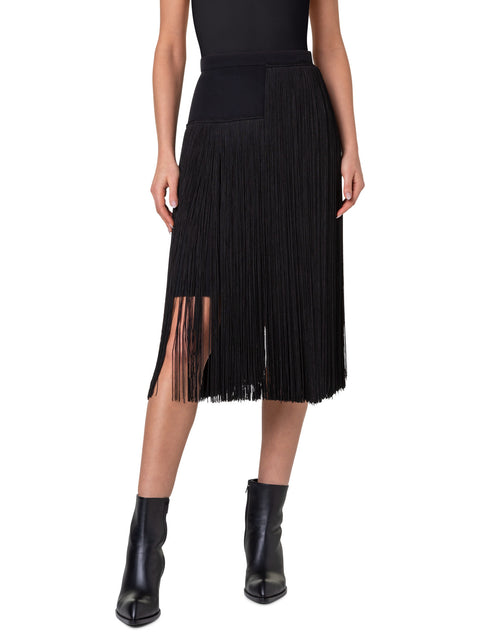 Short Silk Skirt with Fringes