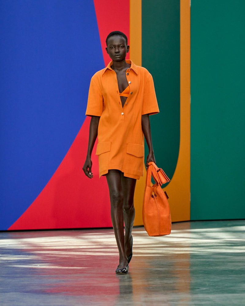 A look from Akris Spring/Summer 2026, blending art and fashion with Swiss luxury design, couture craftsmanship, and timeless elegance inspired by Leon Polk Smith