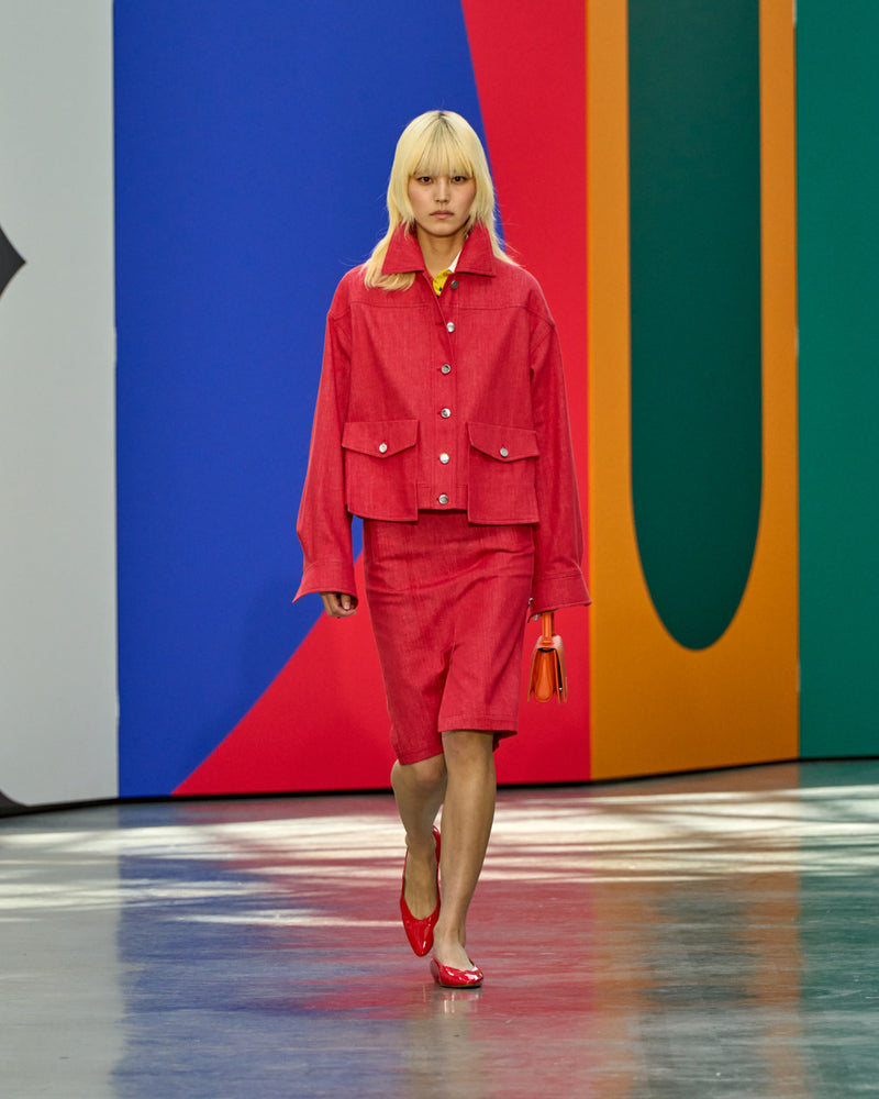 A look from Akris Spring/Summer 2026, blending art and fashion with Swiss luxury design, couture craftsmanship, and timeless elegance inspired by Leon Polk Smith