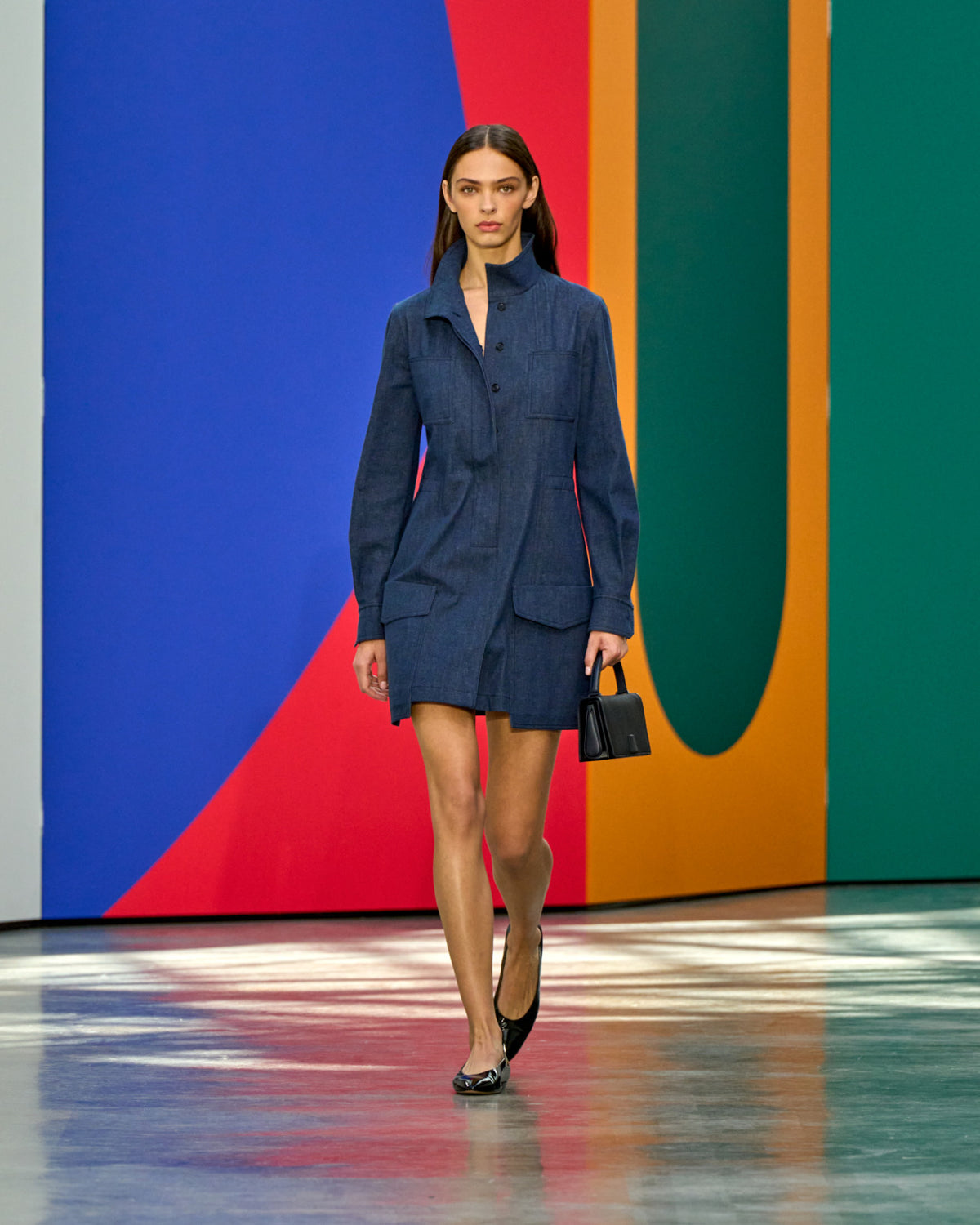 A look from Akris Spring/Summer 2026, blending art and fashion with Swiss luxury design, couture craftsmanship, and timeless elegance inspired by Leon Polk Smith