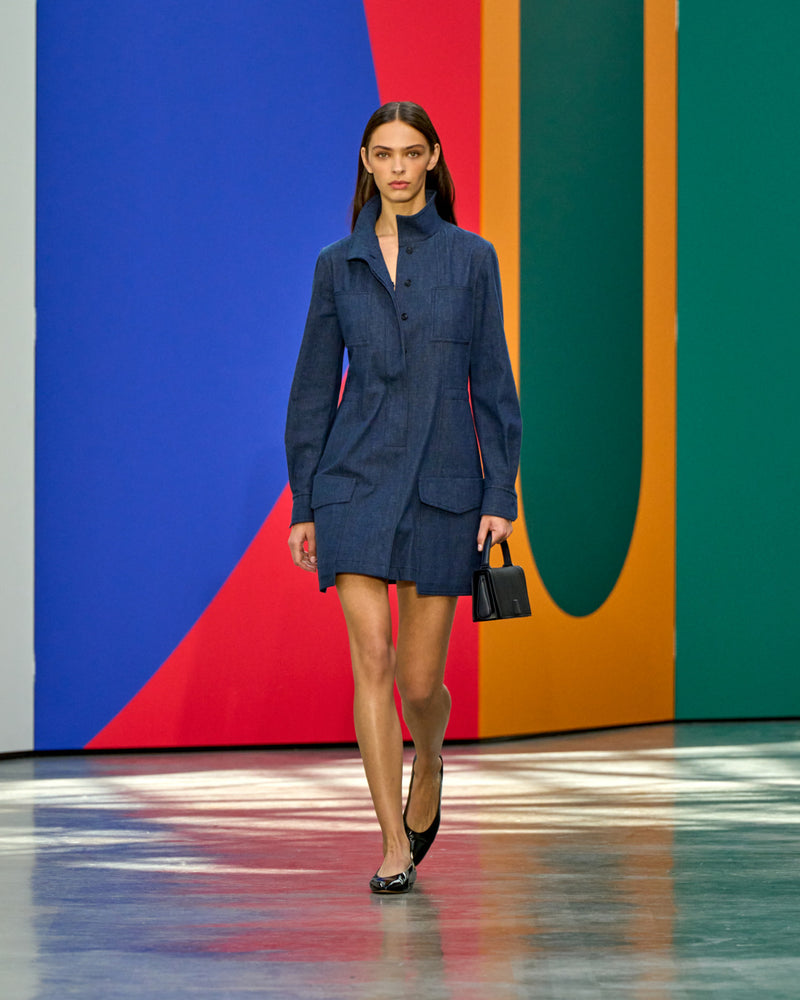 A look from Akris Spring/Summer 2026, blending art and fashion with Swiss luxury design, couture craftsmanship, and timeless elegance inspired by Leon Polk Smith