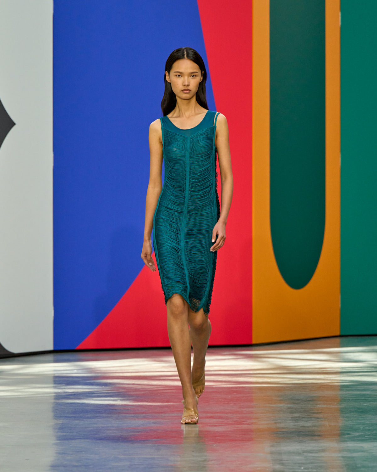 A look from Akris Spring/Summer 2026, blending art and fashion with Swiss luxury design, couture craftsmanship, and timeless elegance inspired by Leon Polk Smith