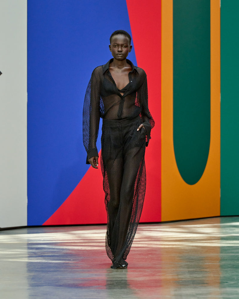 A look from Akris Spring/Summer 2026, blending art and fashion with Swiss luxury design, couture craftsmanship, and timeless elegance inspired by Leon Polk Smith