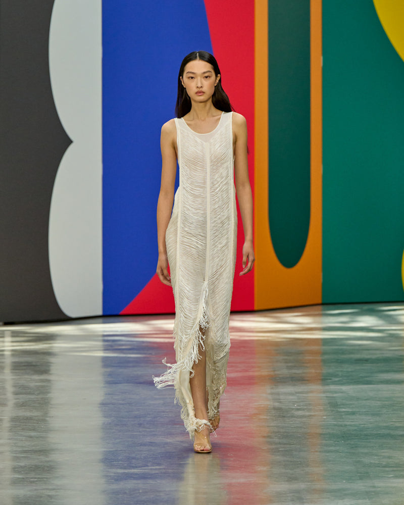 A look from Akris Spring/Summer 2026, blending art and fashion with Swiss luxury design, couture craftsmanship, and timeless elegance inspired by Leon Polk Smith