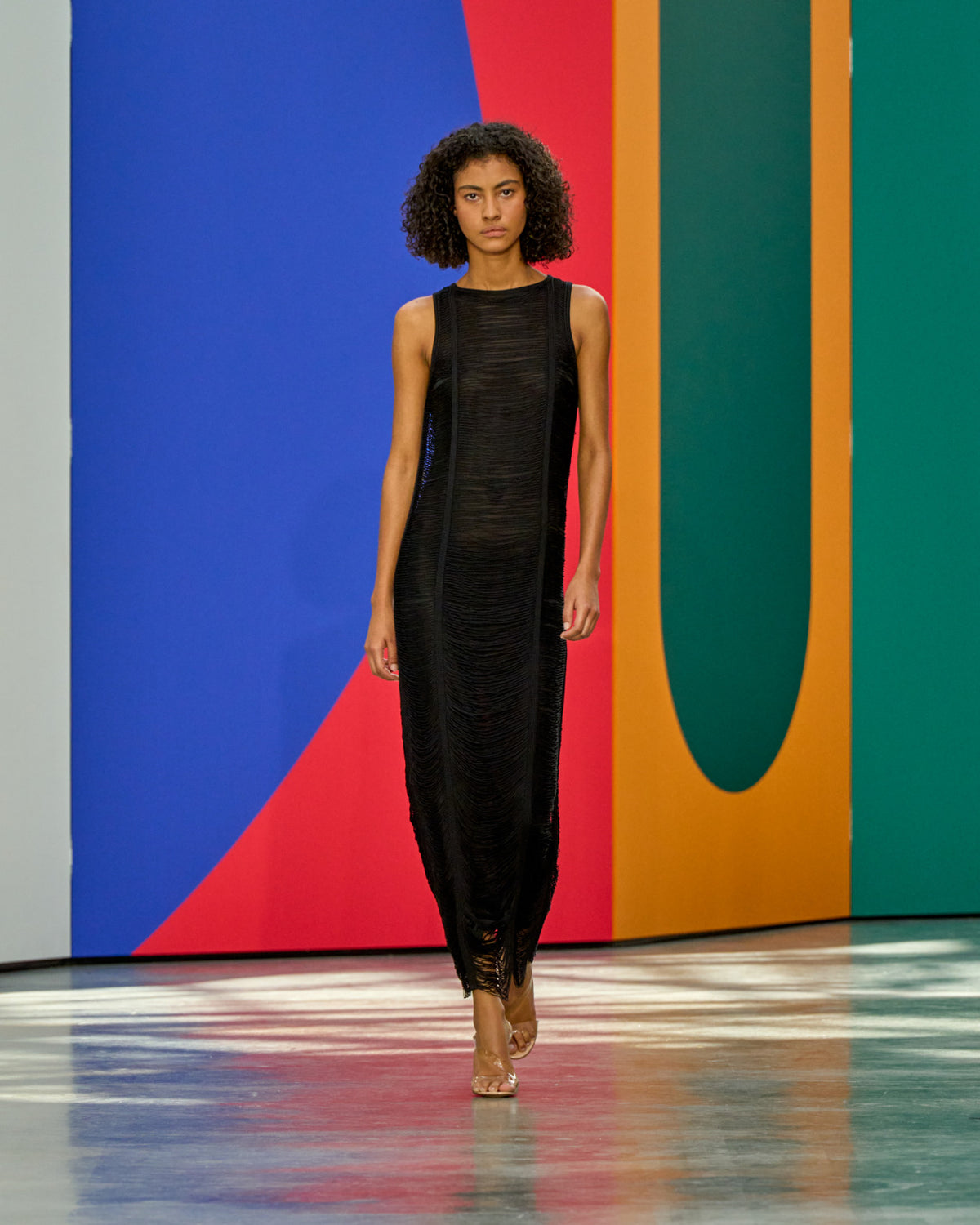 A look from Akris Spring/Summer 2026, blending art and fashion with Swiss luxury design, couture craftsmanship, and timeless elegance inspired by Leon Polk Smith