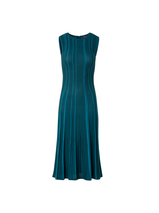 Designer Sleeveless Knit Dress in Silk Rib Lurex - green