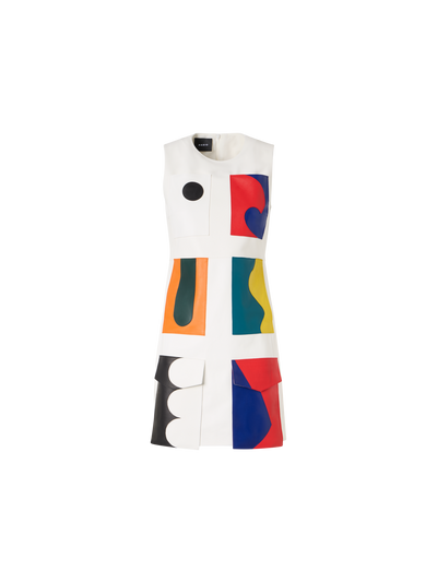 Designer Short Sheath Dress with Paravent Patchwork - multicolor
