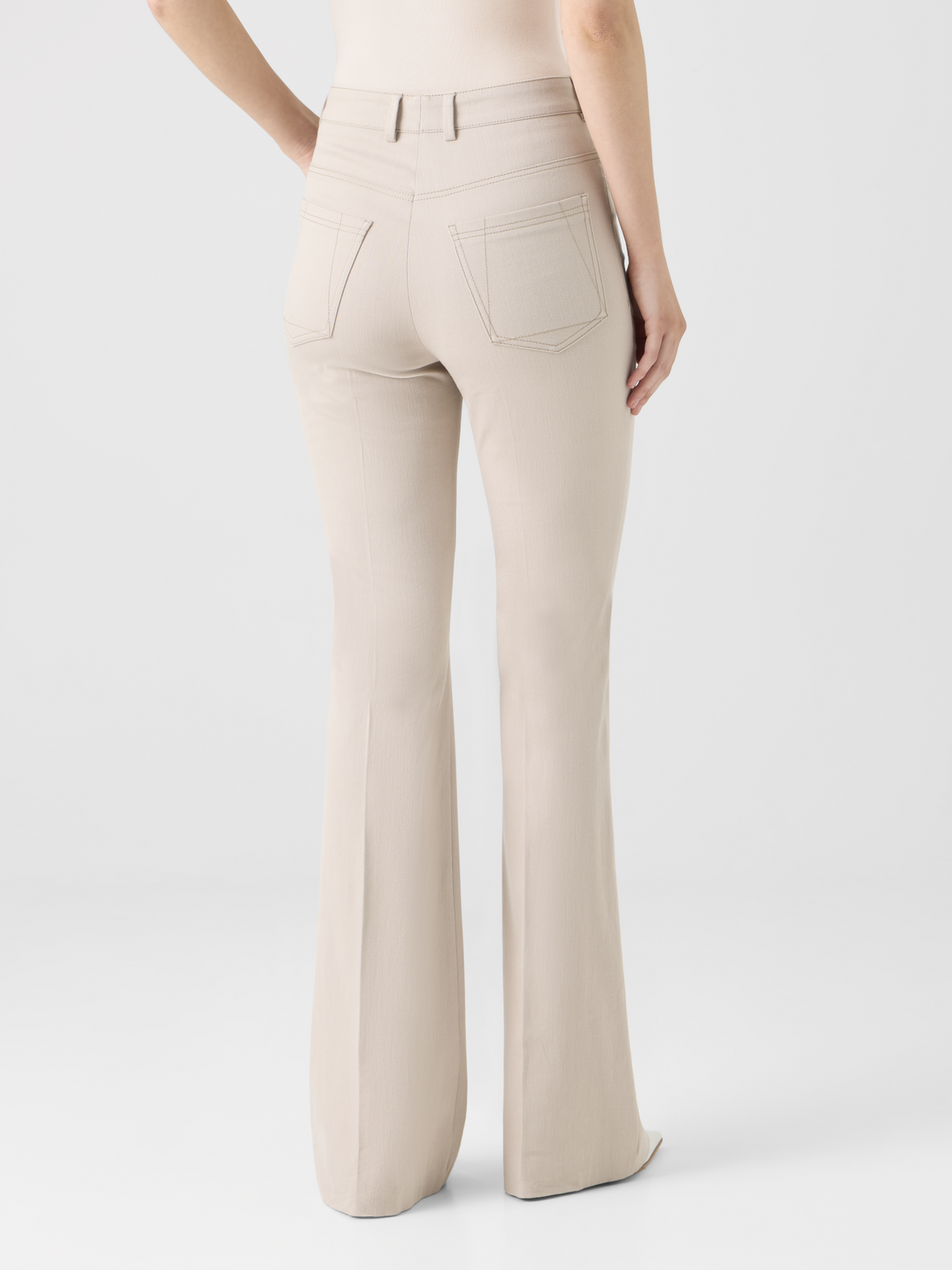 Designer Bootcut Cotton Denim Stretch Pants - beige #editorial