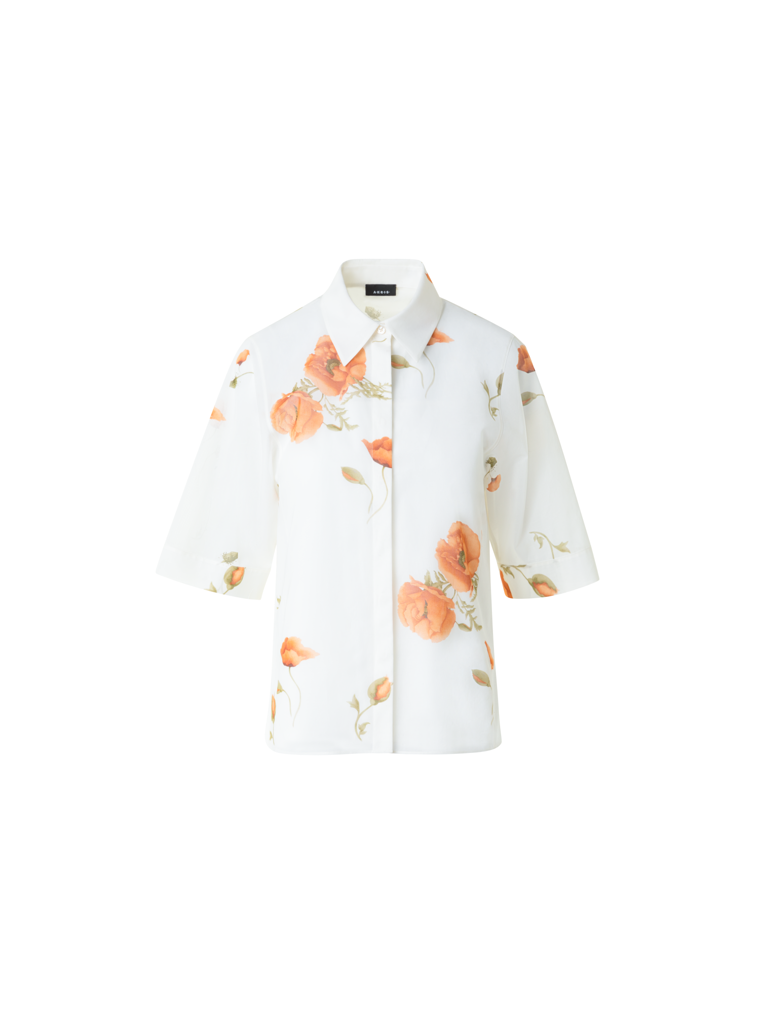 Designer Boxy Cotton Blouse with Anemone Print - neutral - pastel - multicolor - ecru - white